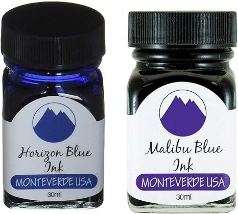 Monteverde 60ml Core Fountain Pen Ink Bottle (30ml Horizon Blue Ink Bottle G309HB, 30ml Malibu Blue Ink Bottle G309MU)