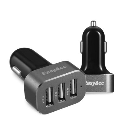 EasyAcc® 33W Car Charger 3 USB 6.6A Aluminum Panel with Smart Technology for iPhone 6 plus iPad Samsung Galaxy 6 Edge Tab- Gray