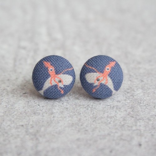 Squid Fighting a Whale Fabric Button Earrings