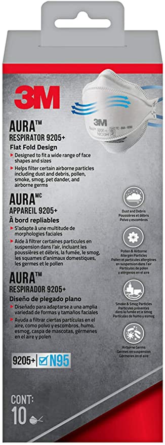 3M Aura Particulate Respirator 9205  N95, 10/Pack