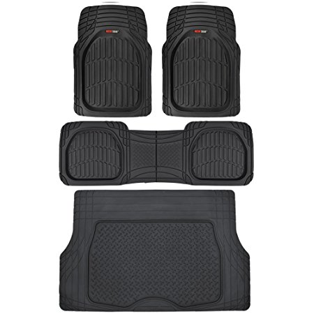 4pc Black Car Floor Mats Set Rubber Tortoise Liners w/ Cargo for Auto SUV Trucks