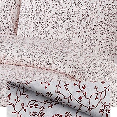 100% Full/queen Cotton Country Style Floral Pattern Red White Background Bedding Set with One Duvet Cover and 2 Pillowcases