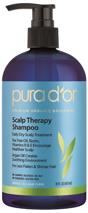PURA DOR Scalp and Dandruff Therapy Premium Organic Argan Oil and Tea Tree Shampoo 16 Fluid Ounce