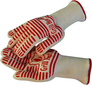 #1 Grill Gloves Withstand Heat up to 500°C - Premium Barbecue & Oven Heat Resistant Gloves - Set of 2 Kitchen Gloves Insulated By Aramid with 100% Cotton Lining Provides Super Comfort for BBQ - Use As Oven Mitt, Pot Holders, Baking, Fireplace & Cooking Gloves.