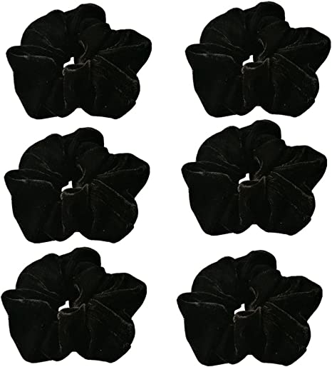 6 Pcs Black Color Large Size Velvet Scrunchies for Women Hair Elastic Bands