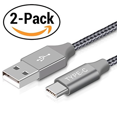 USB Type C Cable, ICONIC USB C Cable 2 Pack (6.6ft) Nylon Braided Fast Charger Cord (USB 2.0) for Samsung Galaxy S8,S8 Plus,LG G6 G5,Google Pixel XL,Nintendo Switch,Nexus 6P,Macbook12",OnePlus2 (Grey)