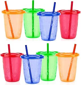 Nuby 4-Pack Stackable Wash or Toss Straw Cups, Multicolor, Pack of 2 (8 Cups Multicolor)