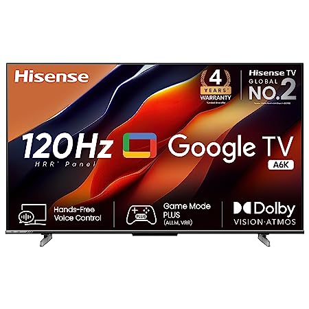 Hisense 139 cm (55 inches) Bezelless Series 4K Ultra HD Smart LED Google TV 55A6K (Gray)