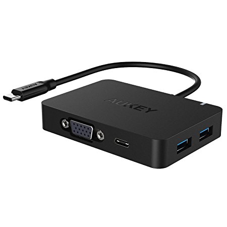 AUKEY USB C Hub with 4 USB 3.0 Ports, 1 VGA Port, 1 Type C Input Charging Port for New MacBook 2016, ChromeBook Pixel, Acer Aspire and Other Devices