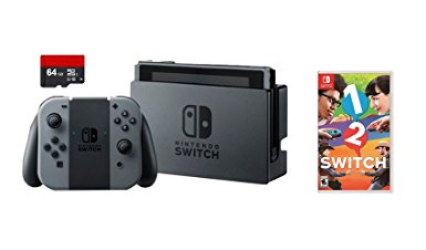 Nintendo Swtich 3 items Game Bundle:Nintendo Switch 32GB Console Gray Joy-con,64GB Micro SD Memory Card and 1-2-Switch Game Disc