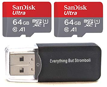 Sandisk Ultra micro SDXC Micro SD UHS-1 TF Memory Card 64GB 64G (Two Pack 64GB x2 =128GB) Class 10 w/ (1) Everything But Stromboli Memory Card Reader