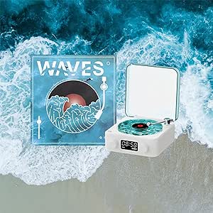 The Waves Vinyl Player, Thewavesvinyl Player, Relaxing Underwater Ocean Sounds Lamp, Bluetooth Record Player Waves,Northern Lights Projector 5.0 Bluetooth Speaker,with Adjustable Lights (Blue)