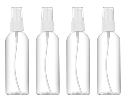 Spray Bottle, 3.4oz/100ml Small Plastic Fine Mist Spray Bottles, Mini Empty Travel Bottles with Funnels and Labels (4 Pack)