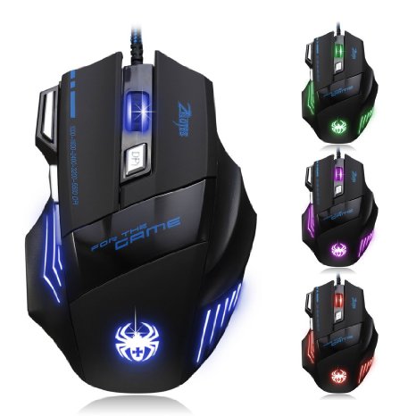 Zelotes 7 Buttons 5500 DPI LED Optical USB Wired Gaming Mouse Mice for Gamer PC Mac Black