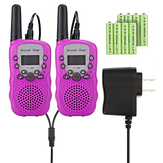 Walkie Talkie,Beyond Hope Rechargeable Kids Walkie Talkies 22 Channel 0.5W FRS/GMRS 2 Way Radios with Charger and Rechargeable Batteries,Coloful Walkie-Talkie For Kids (Pink, Pack of 2)