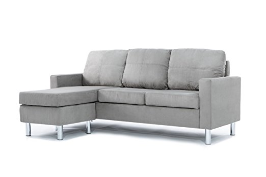 Modern Soft Brush Microfiber Sectional Sofa - Small Space Configurable Couch (Grey)