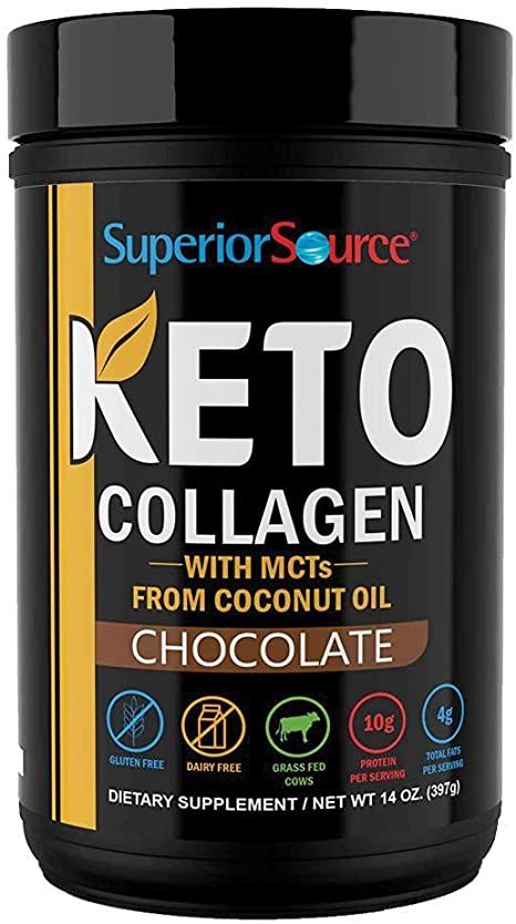 Superior Source Keto Collagen Protein Powder Chocolate - Grass Fed Collagen Peptides with MCT Oil, Gluten Free, Paleo Friendly