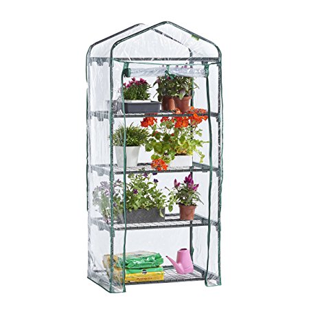 VonHaus 4 Tier Portable Mini Compact Greenhouse with Clear PVC Cover - Unit: 63 x 28 x 20 inches