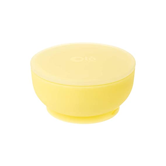 Olababy 100% Silicone Suction Bowl with Lid for Independent Feeding Baby and Toddler (Lemon)
