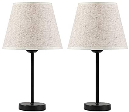 Bedside Lamps Set of 2 - Small Nightstand Table Lamps with White Fabric Shade, Elegant Nightstand Lamps Bedside Desk Lamp for Living Room, Office, Dorm, Kids Room, Girls Room