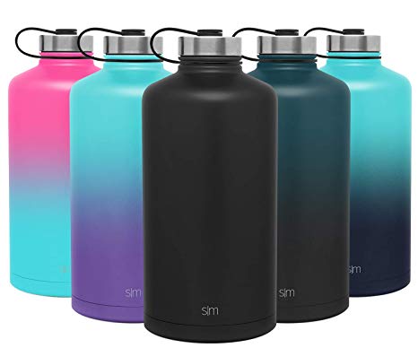 Simple Modern 1 Gallon Summit Sports Water Bottle - 128 Ounce Jug Stainless Steel Flask  2 Lids - Wide Mouth Double Wall Vacuum Insulated Leakproof - Midnight Black