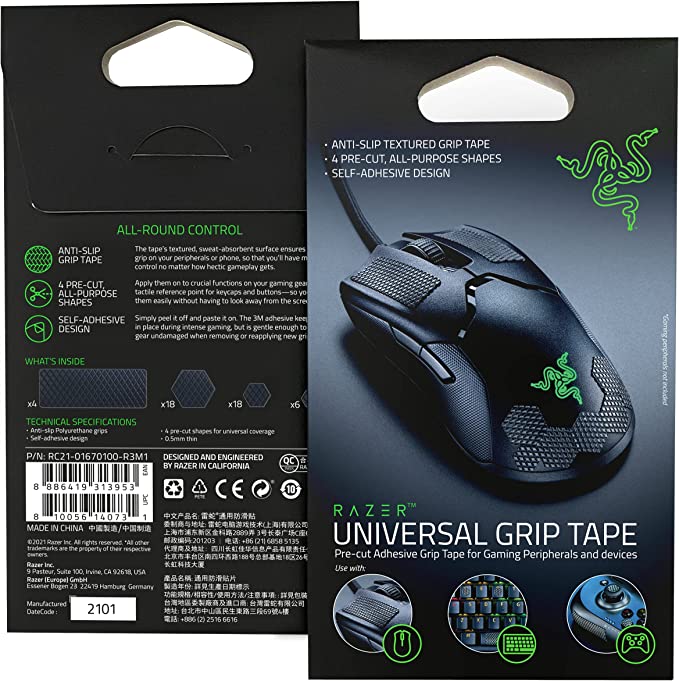 Razer Universal Grip Tape for Gaming Peripherals and Devices: Anti-Slip Grip Tape - 4 Pre-Cut, All Purpose Shapes - Self-Adhesive Design