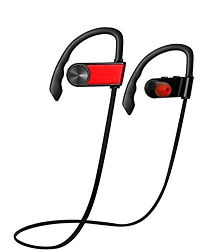 Wireless Bluetooth Headset, Lightweight, Sweatproof, Noise Cancelling, Compatible with iPhone, Samsung, LG (Red)