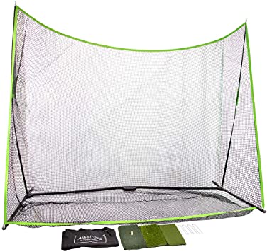 ALBATROSS Golf Practice Net 10' x 7' x 3' and 3 Surface Hitting Mat Bundle