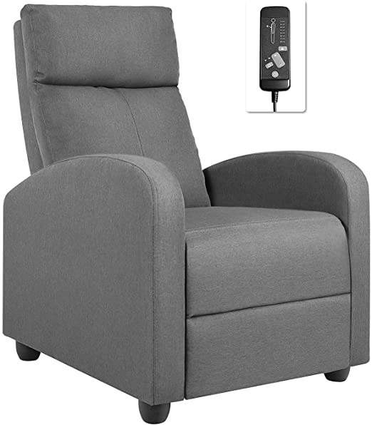 Flamaker Fabric Massage Recliner Chair Adjustable Reclining Chairs Home Theater Single Sofa Modern Living Room Recliners with Thick Seat Cushion and Backrest (Grey)