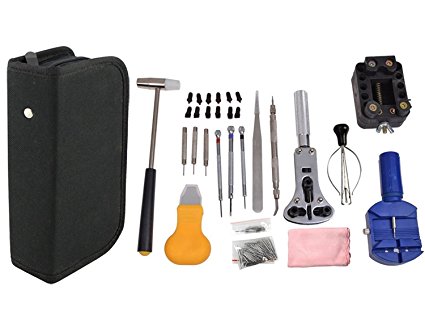 Professional Watch Repair Tool Kit Case with Free Hammer and Watch Strap Spring Pins