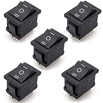 5X ON/Off/ON 6-Pin DPDT 3-Position Snap-in Rocker Switches AC 6A/250V 10A/125V