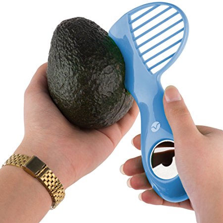 Vremi 3 in 1 Avocado Slicer and Pitter Tool - Avocado Peeler Cutter Masher and Skinner for Kitchen to Slice and Scoop Avocados - Stainless Steel Pitter - Avocado Kitchen Tool Utensil - Blue