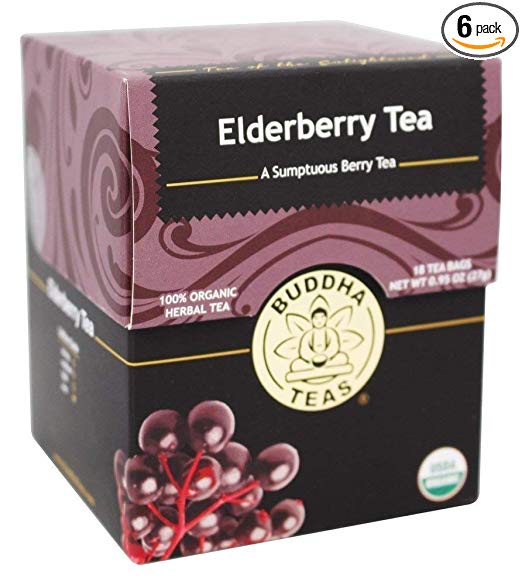 Organic Elderberry Tea - Kosher, Caffeine-Free, GMO-Free - 18 Bleach-Free Tea Bags (6 Pack)