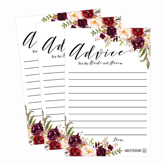 50 4x6 Floral Wedding Advice & Well Wishes For The Bride and Groom Cards, Reception Wishing Guest Book Alternative, Bridal Shower Games Note Card Marriage Advice Bride To Be, Best Wishes For Mr & Mrs
