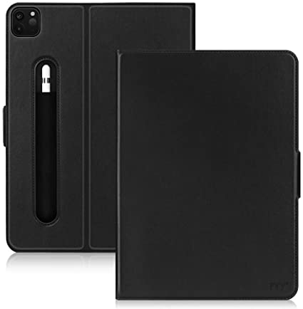 FYY Case for New iPad Pro 12.9 Inch 4th Generation 2020 with Pencil Holder, Luxury Cowhide Genuine Leather Case with [Support Apple Pencil Charging] [Auto Sleep-Wake] for iPad Pro 12.9 2020 Black