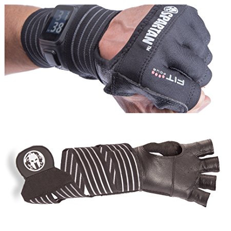 Spartan OCR Slit Leather Gloves by Fit Four | Offical Glove of Spartan Race | Obstacle Course Racing & Mud Run Hand Protection | Wrist Support With Slit for Fitness Watch