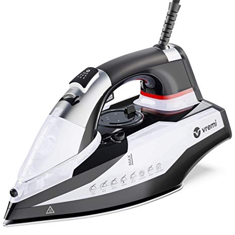 Vremi Steam Iron - 1800 Watts 120 Volts Steamer for Clothes with 350 mL Water Tank Capacity - Ceramic Coating Soleplate Fabric Iron with 8 feet Power Cord, 3 Way Auto Shut Off & Self Cleaning Function