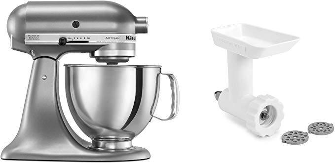 KitchenAid KSM150GBQCU Artisan Tilt-Head Stand Mixer with Food Grinder Attachment, Contour Silver