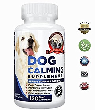 Natural Dog Calming Formula Supplement Soothes Canine Anxiety, Helps Keep Dogs Calm, Relieves Stress, Limits Barking & Chewing Fur. 120 Natural Chewables, Made in USA, 100% Guaranteed Quality