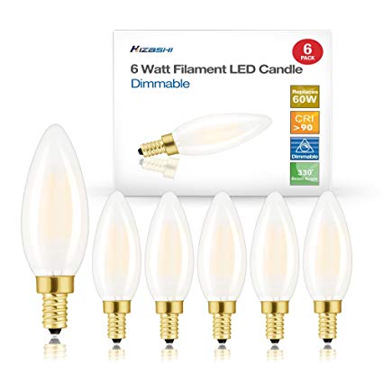 Hizashi 90+ CRI 60W 0-100% Dimming 650 Lumen E12 LED B10 Classic Candelabra Frosted Light Bulb 5000K Daylight White Deep Dimmable