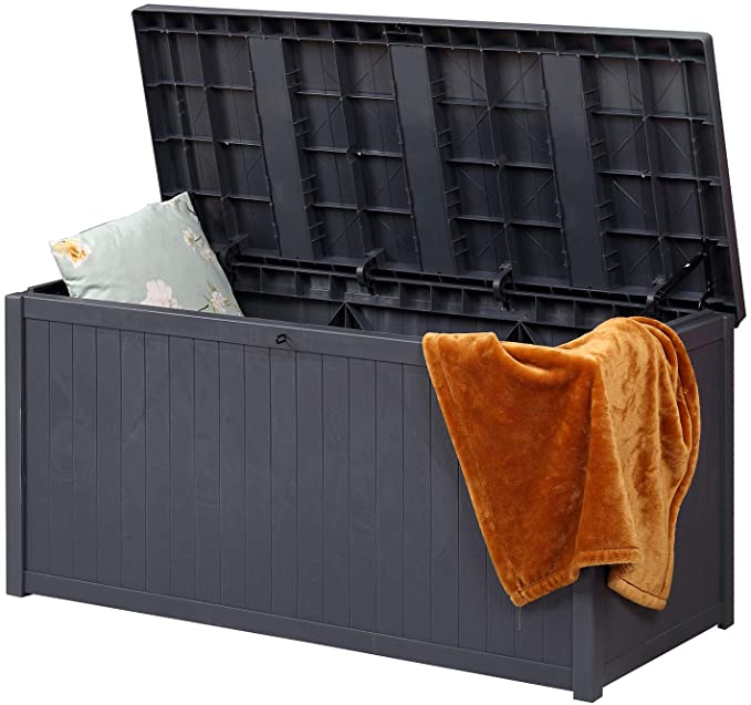 PUPZO Outdoor Large Deck Box, 120-Gallon Plastic for Patio Garden Storage 49.21" L x 22.01" W x 24.21" H (Gray)