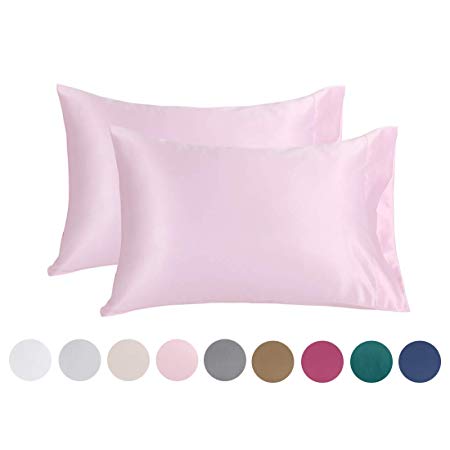 Homiest 2pc Satin Pillowcases for Hair and Skin 20"x30" (Standard Size,Pink)