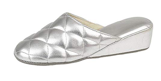 Dunlop Ladies wedge heel mule slippers, Silver or Gold