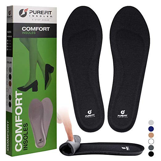 Shoe Insoles for Women, PureFit Comfortable Slim Soft Cushion Rebound PU Foam Shoe Inserts, Antibacterial Boot, Flat Sneaker Shoes Arch Support Insole, Relieve Foot Pain Fatigue (Black, XL)