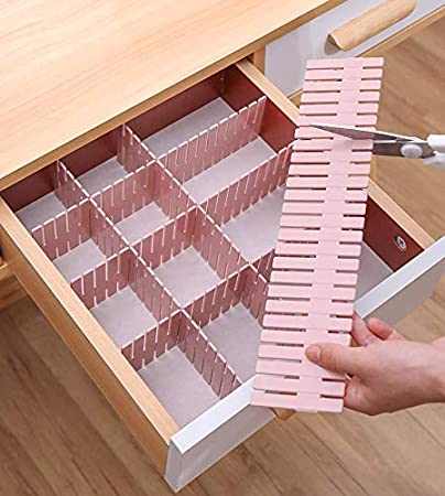Losuya 4pcs Pink Plastic DIY Drawer Dividers Organiser Cut To Size Any-way Slot for Home Office Use, 37 * 7cm