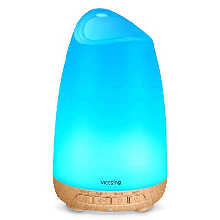 VicTsing 150ml Essential Oil Diffuser, 3rd Version Aromatherapy Diffusers Ultrasonic Cool Mist Humidifier with Sleep Mode, Waterless Auto-Off & 8-Color LED Light for Home Office Room Baby-Wood Grain