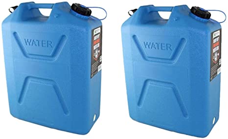 Wavian USA 5 Gallon Plastic Water Jug Can Container w/Easy Pour Spout, 2 Pack