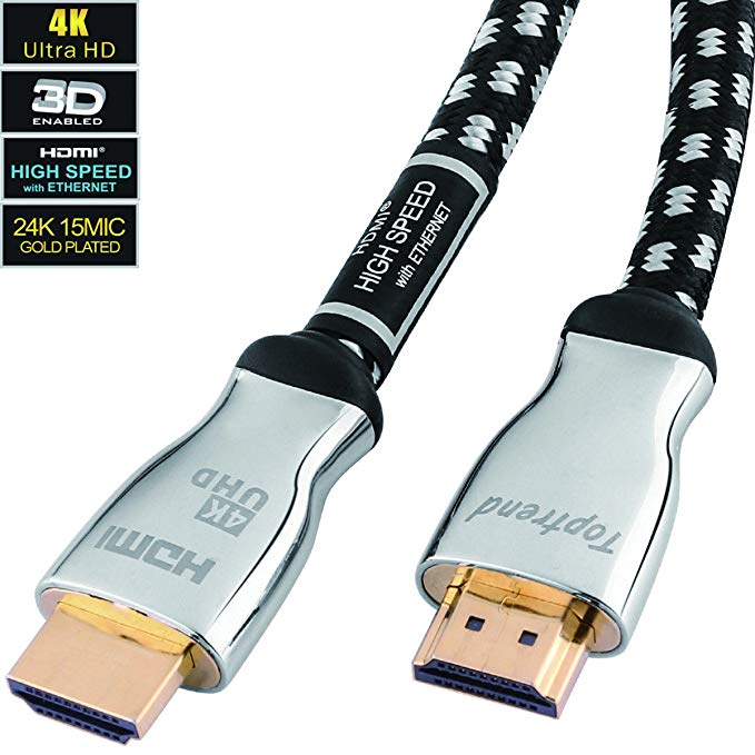 4K HDMI cable 12ft-HDMI 2.0 cord supports 1080p, 3D, 2160p, 4K UHD, HDR, Ethernet and Audio Return-CL3 for in-wall installation -28AWG braided for HDTV, Xbox, Blue-ray player, PS3, PS4, PC, Apple TV