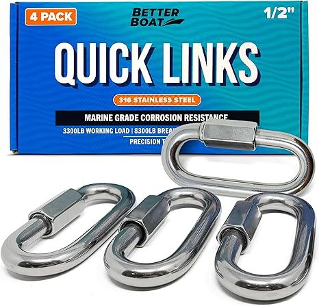 316 Stainless Steel Locking Carabiner Threaded Quick Link Chain Link Connector Clips Heavy Duty D Shape Repair Safety Quicklinks 1/2, 3/8, 5/16 or Small 1/4 Marine Grade Metal - 4pcs Quick Links