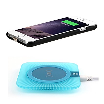 Antye Qi Wireless Charger Kit for iPhone 6 Plus/6S Plus Including Wireless Charging Receiver Back Cover and Transmitter - Black/Square Blue